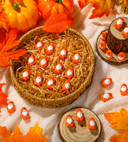 Yaomiao 50 Pcs Fall Thanksgiving Mini Resin Gnomes Orange Table Decor