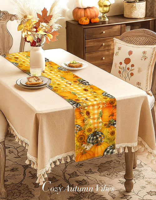 Load image into Gallery viewer, Miss Adola Pumpkin Plaid Fall Table Runner 13x72 Sunflower Decor
