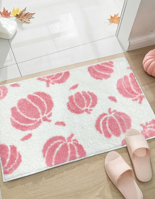 Load image into Gallery viewer, Aprophic Pink Pumpkin Bath Mat Fall Non Slip Microfiber Bathroom Rug 17x24
