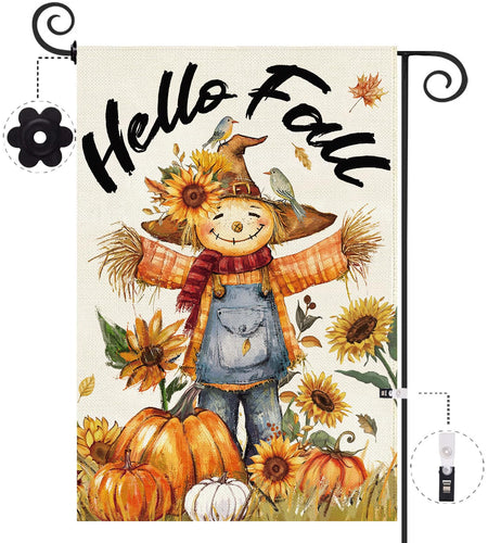 Baccessor Fall Thanksgiving Scarecrow Garden Flag 12.5x18 Inch Burlap
