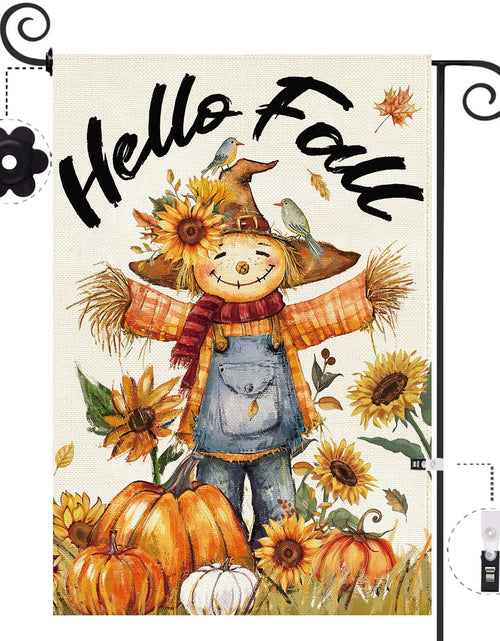 Load image into Gallery viewer, Baccessor Fall Thanksgiving Scarecrow Garden Flag 12.5x18 Inch Burlap
