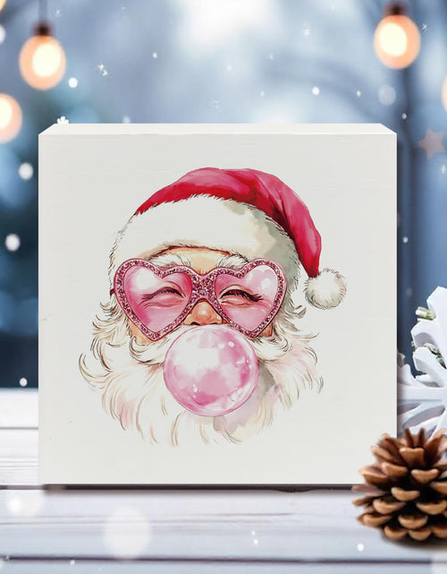 Load image into Gallery viewer, XUNLURY Santa Wooden Box Sign Pink Christmas Decor 5x5 Inch
