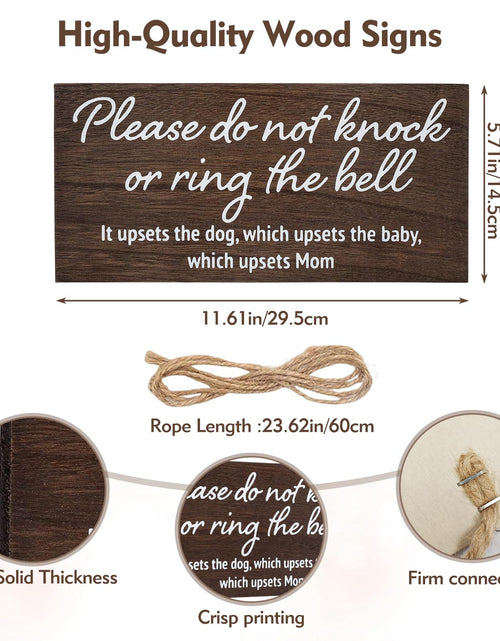 Load image into Gallery viewer, YEWANG Do Not Ring Doorbell Sign Wooden 12x6 Inch Brown with Ropes
