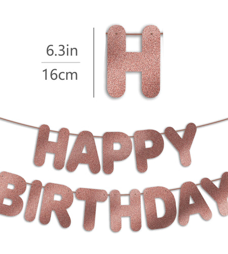 JunyRuny Pre-Strung Happy Birthday Banner Rose Gold Glitter Party Decor
