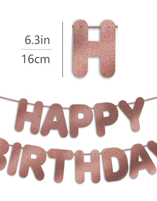 Load image into Gallery viewer, JunyRuny Pre-Strung Happy Birthday Banner Rose Gold Glitter Party Decor
