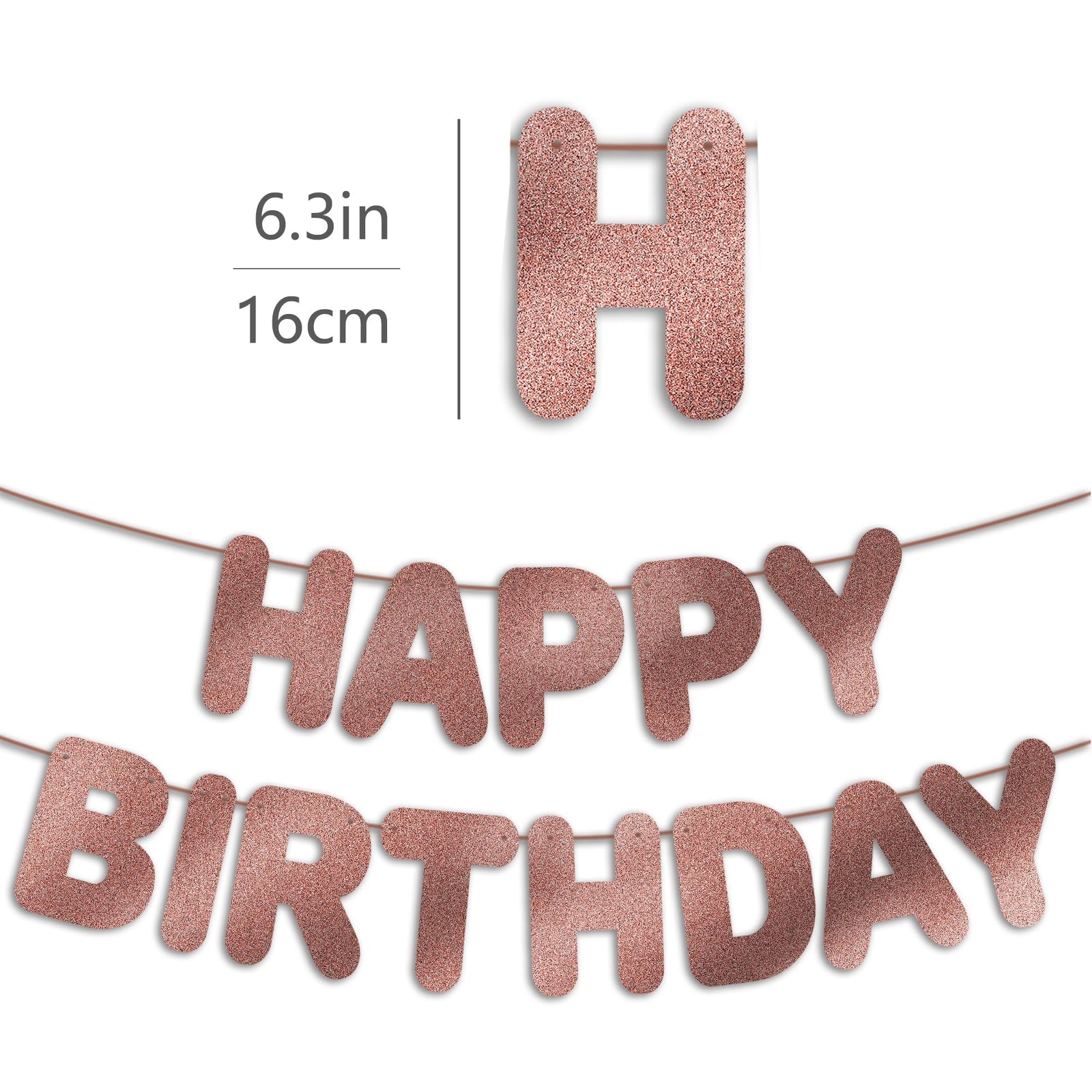 JunyRuny Pre-Strung Happy Birthday Banner Rose Gold Glitter Party Decor