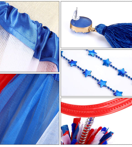 Hicarer 80s Women Tutu Set Pom Pom Headband Necklaces Earrings Red Blue White M