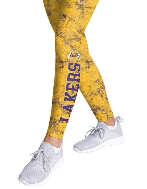 Load image into Gallery viewer, FOCO Los Angeles Lakers NBA Womens Team Color Cloud Leggings Yellow and Purple M
