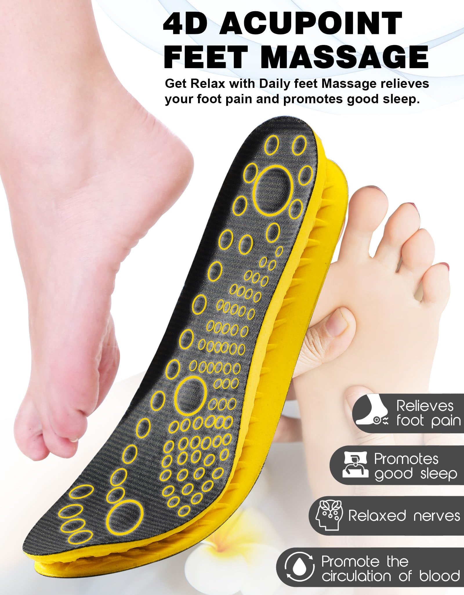 MARRDO 4D Cloud Soles Shock Absorption Arch Support Insoles Men 10-11 Women 11.5