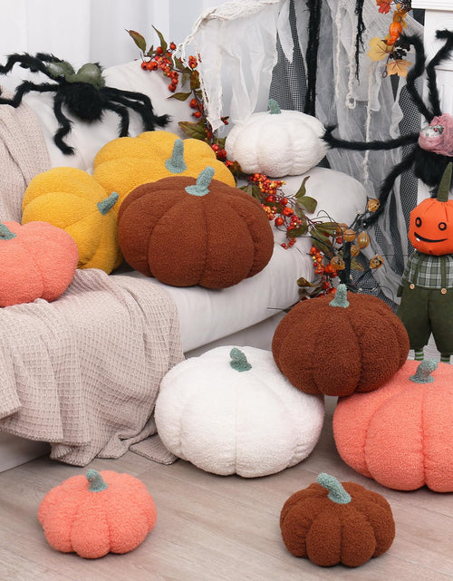 Load image into Gallery viewer, RoseCraft Pumpkin Throw Pillows 3Pc Brown 12/10/8in Fall Thanksgiving
