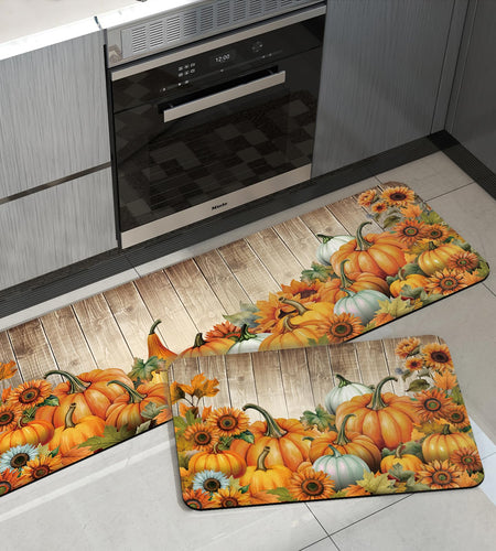 APROPHIC Fall Pumpkin Kitchen Mat Rugs Set of 2 Non Slip Washable 16x24+16x41