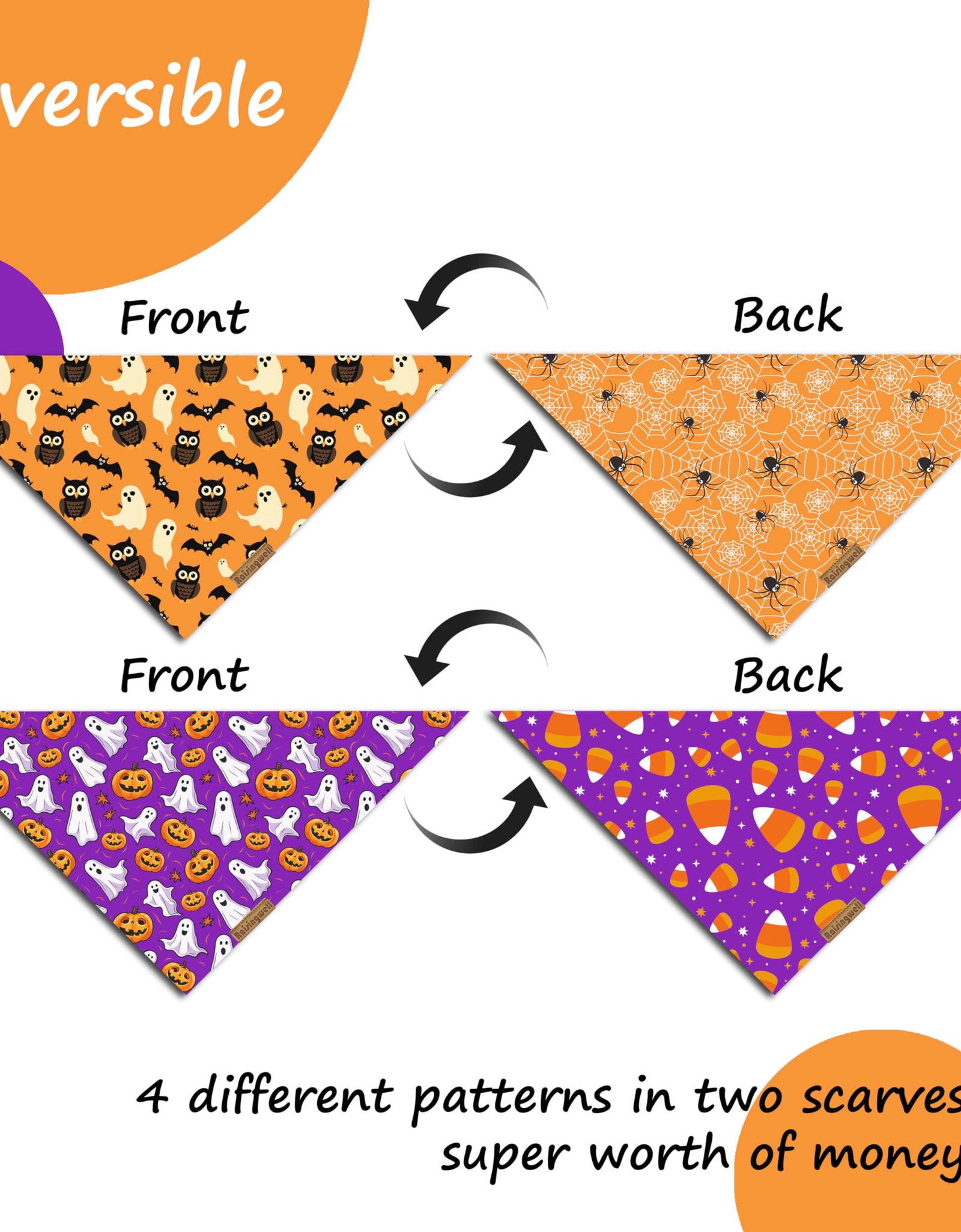 Raisingwell Dog Bandana Halloween N.Helloween 1 Pack Size Large