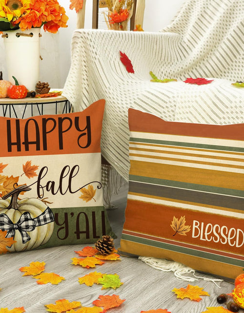 Load image into Gallery viewer, 4TH Emotion Fall Pillow Covers 18x18 White Pumpkin Check Set of 4
