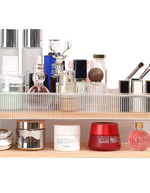 Load image into Gallery viewer, KAOTGOT Pine Wood Acrylic Makeup Organizer with Brush &amp; Lipstick Holder
