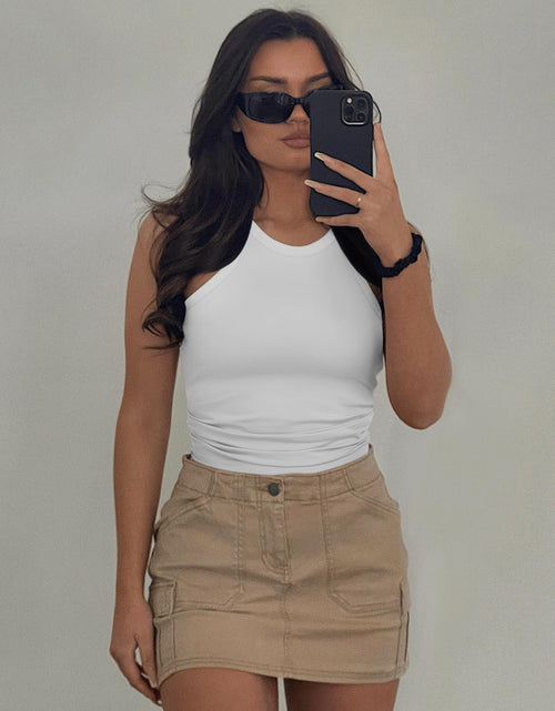 Load image into Gallery viewer, OLCHEE Womens 2PK High Neck Seamless Tank Tops White Brown Size L
