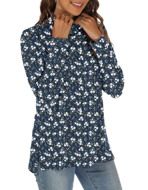Load image into Gallery viewer, GOUCEHN Women Turtleneck Sweater Pullover Lightweight Blue-White Flo Size XL
