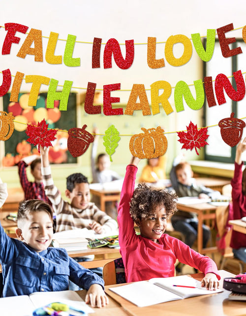 Load image into Gallery viewer, YWLACC Fall in Love with Learning Classroom Banner Autumn Leaves Pumpkin
