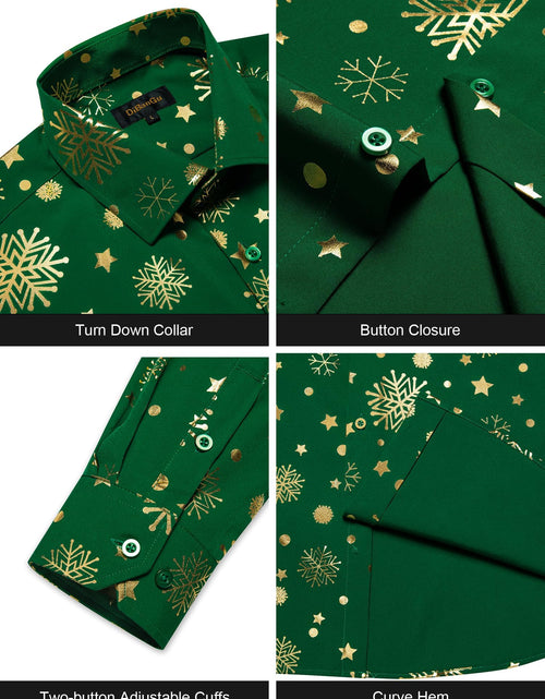 Load image into Gallery viewer, DiBanGu Mens Christmas Long Sleeve Button Down Shirt Green Gold Snowflake Size S

