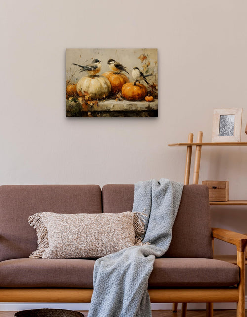 Load image into Gallery viewer, Pugwak Vintage Fall Pumpkin Bird Wall Art Canvas Print 11x14 Inch Landscape
