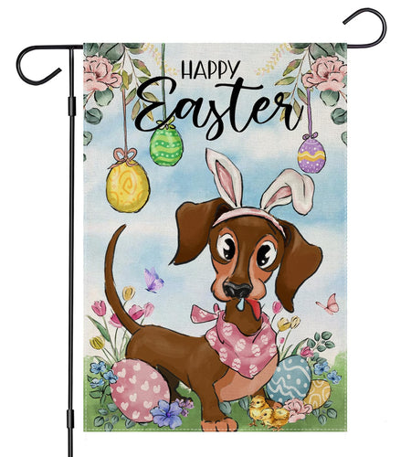 EKOREST Easter Garden Flag 12x18in Double Sided Watercolor Dachshund Dog