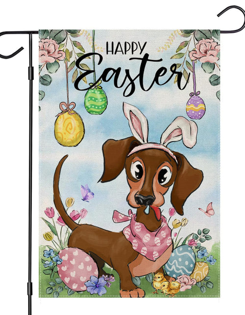Load image into Gallery viewer, EKOREST Easter Garden Flag 12x18in Double Sided Watercolor Dachshund Dog
