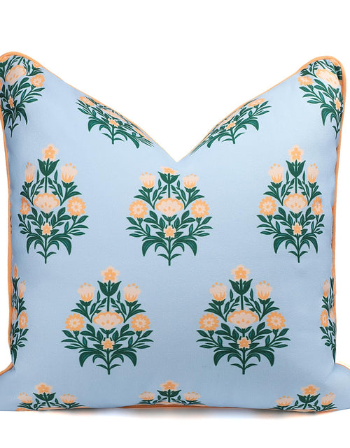 Load image into Gallery viewer, TIDEVERA Throw Pillow Cover Water Repellent Baby Blue Orange Floral 18x18
