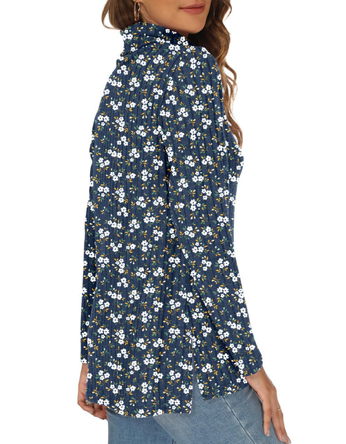 Load image into Gallery viewer, GOUCEHN Women Turtleneck Sweater Pullover Lightweight Blue-White Flo Size XL
