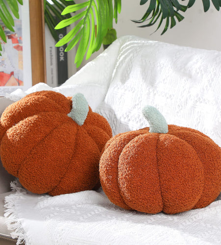 Queekay 2 Pc Pumpkin Plush Pillow 11x9.5in Brown Fall Thanksgiving Decor