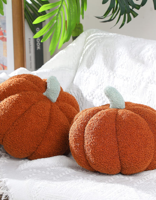 Load image into Gallery viewer, Queekay 2 Pc Pumpkin Plush Pillow 11x9.5in Brown Fall Thanksgiving Decor

