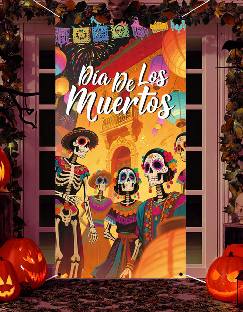 Load image into Gallery viewer, Day of The Dead Door Cover Sugar Skull Flowers Multi-colored 03
