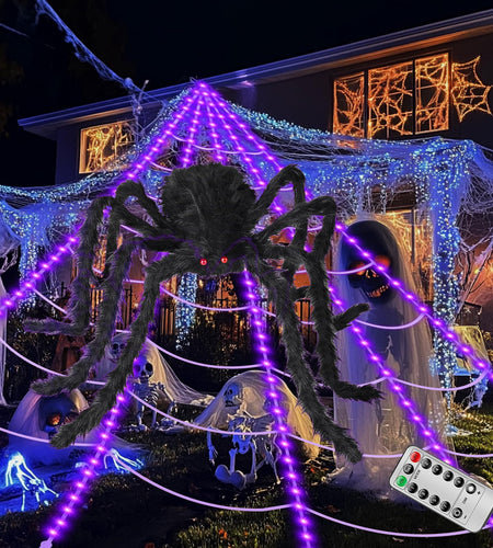 ECOHDT Brighter Spider Webs Halloween Lights 250 Purple LED 16.4Ft 8 Modes