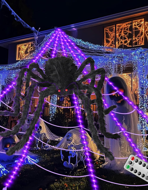 Load image into Gallery viewer, ECOHDT Brighter Spider Webs Halloween Lights 250 Purple LED 16.4Ft 8 Modes
