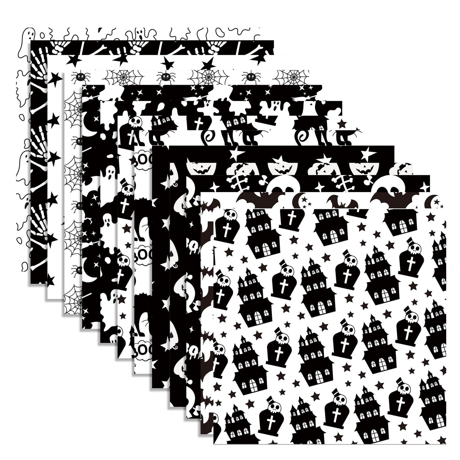 Halloween Scrapbook Paper 24 Sheets 11.8x11.8 Black & White Double-Sided