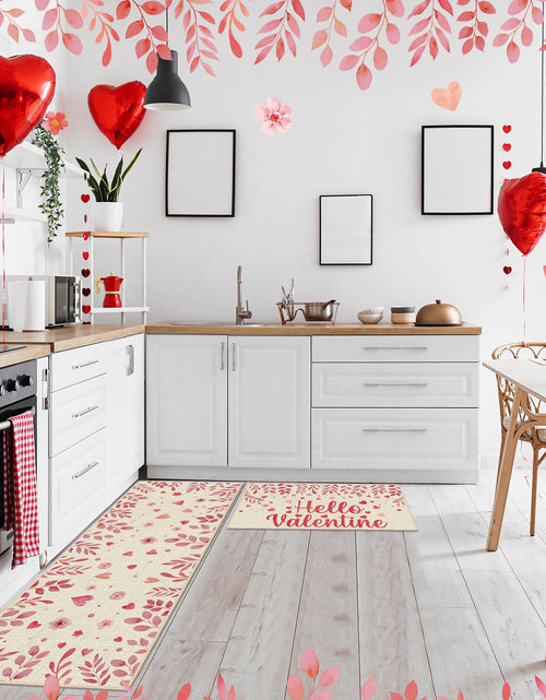 Load image into Gallery viewer, Pickmesh Valentine Kitchen Mats 2 Pc Non-Slip Love Heart Pink 17x29 &amp; 17x47
