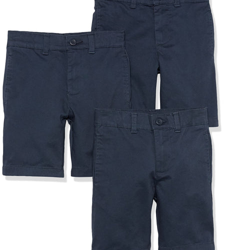 Amazon Essentials Big Boy Woven Flat-Front Shorts 3-Pack Navy Size 7H