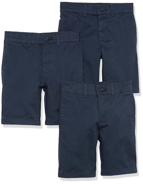 Load image into Gallery viewer, Amazon Essentials Big Boy Woven Flat-Front Shorts 3-Pack Navy Size 7H
