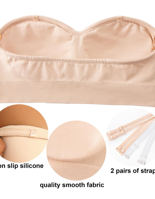 Load image into Gallery viewer, PRETTYWELL Strapless Padded Bandeau Bra Wireless Seamless Beige Size M
