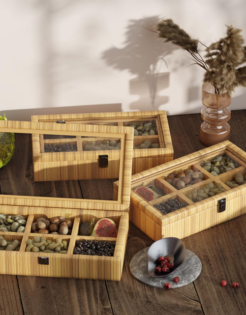 Load image into Gallery viewer, Fllamo Rattan Storage Box with Lid 6 Compartments Brown 11.8x7.8x3in

