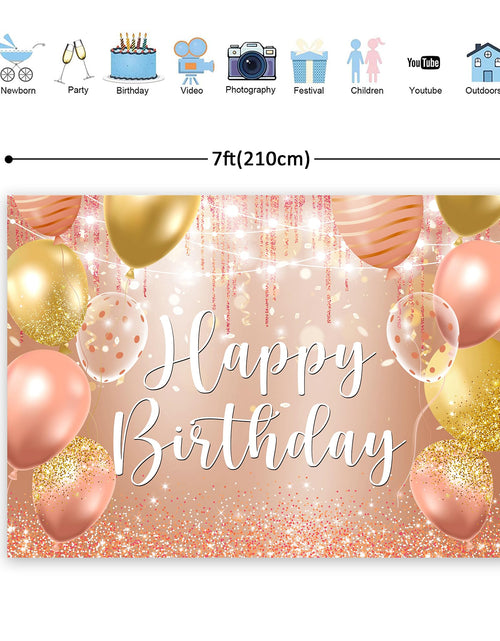 Load image into Gallery viewer, Riyidecor Happy Birthday Backdrop Champagne Pink Gold Balloons 7x5ft Polyester
