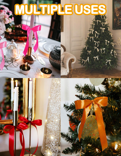 Load image into Gallery viewer, WISEgham Satin Ribbon Bows Christmas Tree Wreath Decor Pink Beige 24 Pc 8.1x9in
