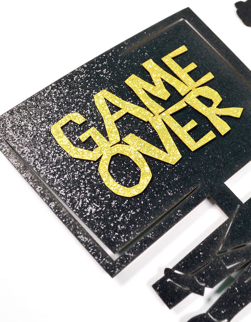 Load image into Gallery viewer, Little Man Game Over Wedding Cake Topper Double-sided Black Glitter 5.5x4.5in

