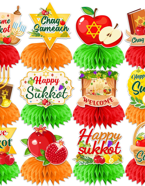 Load image into Gallery viewer, Gexlaju Sukkot Decorations Honeycomb Centerpieces 12pcs Red Yellow Paper
