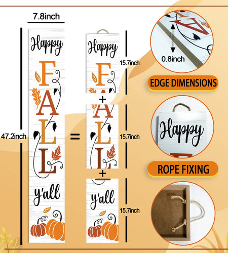 AUSTAB Happy Fall Y'all Wooden Porch Sign 47.2" x 7.8" White Autumn Decor
