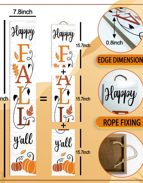 Load image into Gallery viewer, AUSTAB Happy Fall Y'all Wooden Porch Sign 47.2" x 7.8" White Autumn Decor
