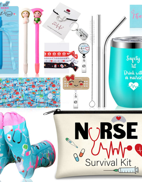 Load image into Gallery viewer, Hotop Nurse Appreciation Gift Set 19 Pcs Makeup Bag Badge Reel Wine Tumbler
