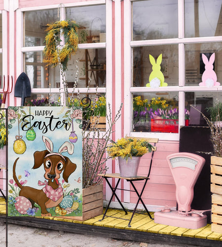 EKOREST Easter Garden Flag 12x18in Double Sided Watercolor Dachshund Dog