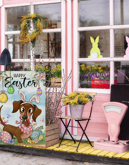 Load image into Gallery viewer, EKOREST Easter Garden Flag 12x18in Double Sided Watercolor Dachshund Dog
