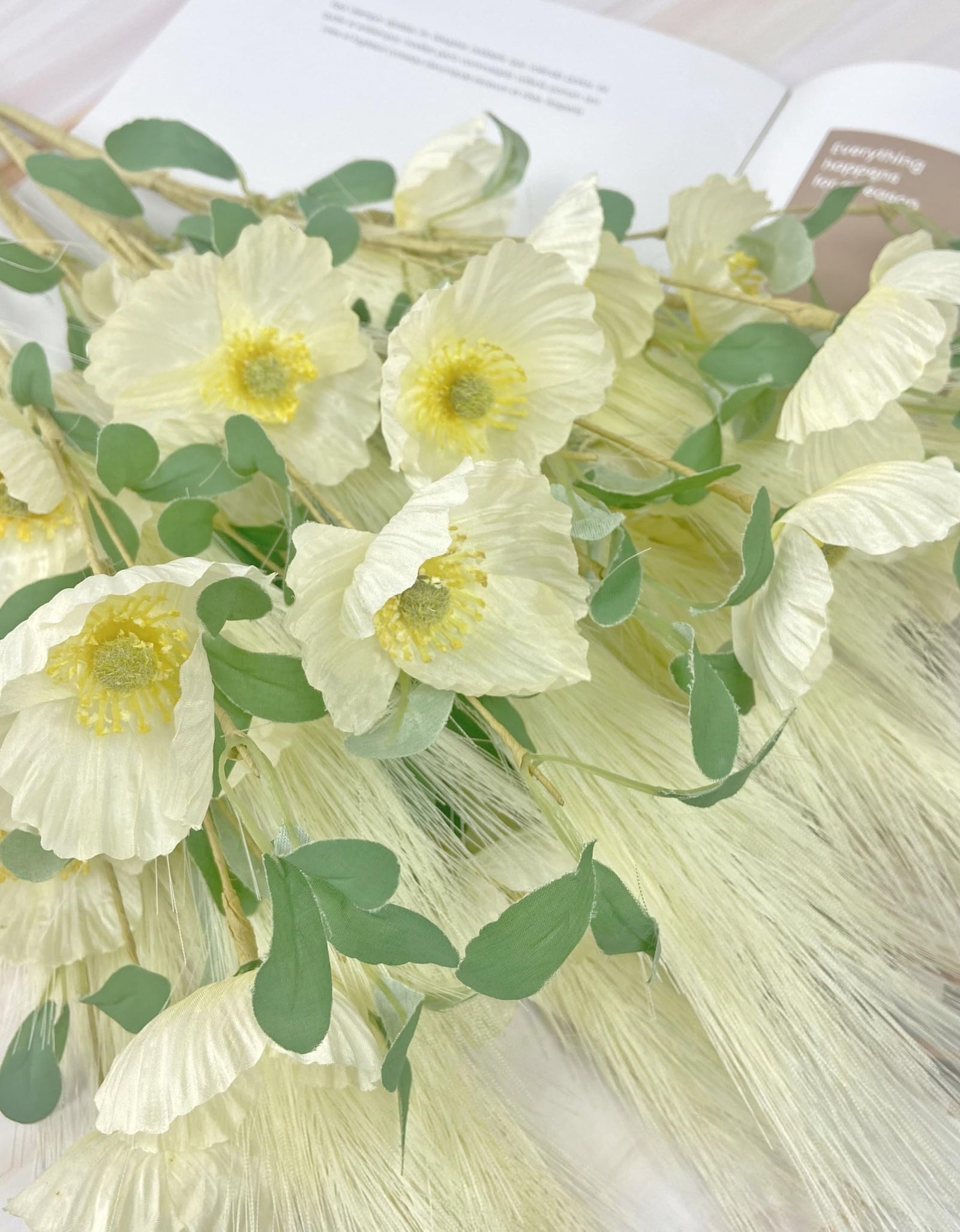 NoriStyle Silk White Artificial Poppy Flowers 6 Pcs Long Stems Indoor Decor