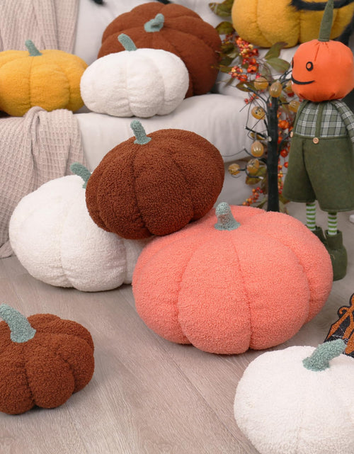 Load image into Gallery viewer, RoseCraft Pumpkin Throw Pillows 3Pc Brown 12/10/8in Fall Thanksgiving
