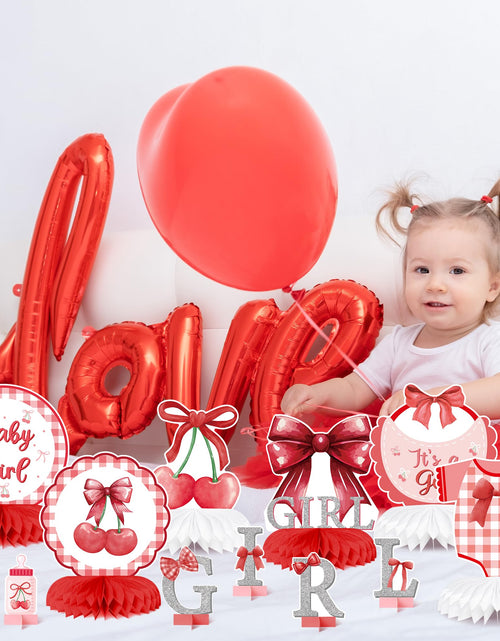 Load image into Gallery viewer, ArowlWesh Red Bow Baby Shower Honeycomb Centerpiece Table Decoration
